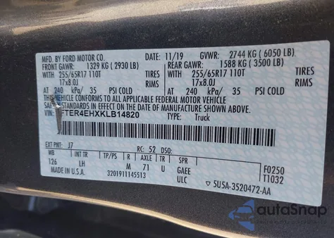 2019 Ford Ranger Xlt z USA, uszkodzony, nr VIN 1FTER4EHXKLB14820